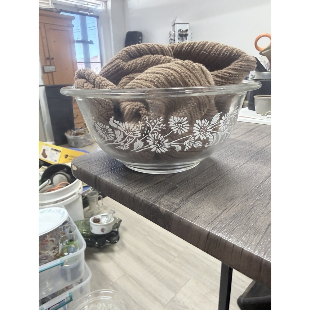 Pyrex Colonial Mist Nesting Mixing Bowl Clear with White Daisy # 322 1 Liter